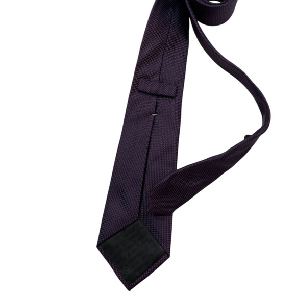 HUGO BOSS SELECTION TRIFOLD Navy/Purple Geometric Silk LUXURY Tie ITALY - Picture 2 of 6